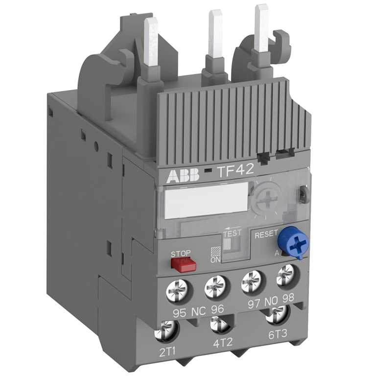 Ρελέ θερμικής προστασίας ABB TF42-35, 35A, 3P. Ιδανικό για ράγα DIN, προσφέρει αξιόπιστη προστασία κινητήρα από υπερφόρτωση και αστοχία φάσης.