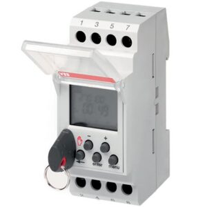 Αστρονομικό ρελέ φωτισμού ABB TWA-1 16A για ράγα DIN, με εβδομαδιαίο προγραμματισμό και εφεδρεία 5 ετών για αυτόματο έλεγχο φωτισμού.