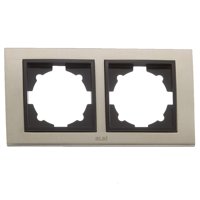 Διπλή οριζόντια πλαίσιο ELBI Zena Platin σε χρώμα inox μαύρο, κατάλληλη για δύο μονάδες διακοπτών ή πριζών, ιδανική για σύγχρονους χώρους.