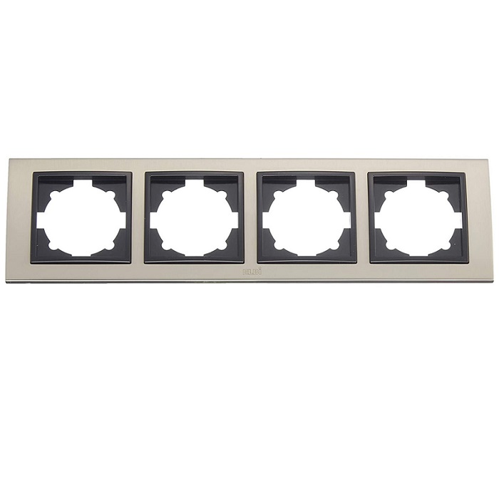 Τετραπλό οριζόντια πλαίσιο ELBI Zena Platin σε χρώμα inox μαύρο, κατάλληλη για δύο μονάδες διακοπτών ή πριζών, ιδανική για σύγχρονους χώρους.