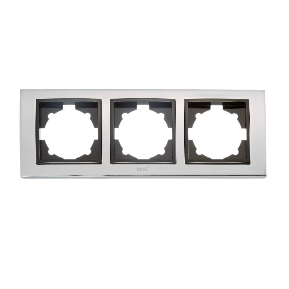 Τριπλή οριζόντια πλαίσιο για μονάδες διακοπτών και πριζών ELBI Zena Platin, χρώμιο με μαύρη λωρίδα