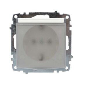 Πρίζα σούκο με καπάκι λευκό ELBI 16A 250V, μονάδα μηχανισμού και κάλυμμα, συμβατή με χρωματιστά πλαίσια σειρών Zena ή Vega, ασφαλής και αξιόπιστη.