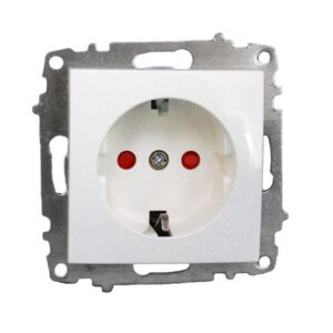 Πρίζα σούκο λευκή ELBI 16A 250V με παιδική προστασία, μονάδα μηχανισμού και κάλυμμα, συμβατή με πλαίσια σειρών Zena ή Vega.