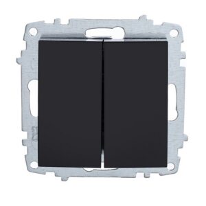Διπλός διακόπτης ELBI Zena Platin, κατάλληλος για κρυφή εγκατάσταση σε μία κονσόλα, σε μαύρο χρώμα, ιδανικός για μοντέρνους χώρους.