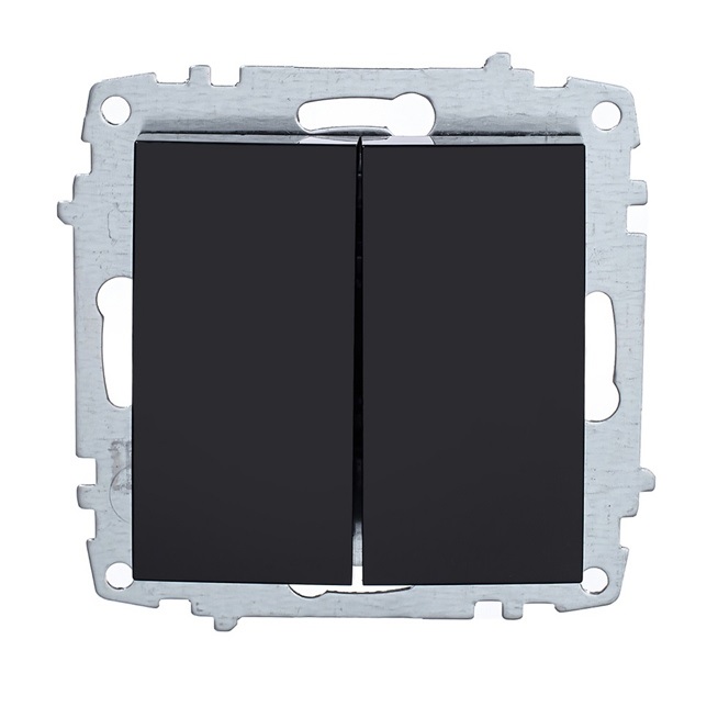 Διπλός διακόπτης ELBI Zena Platin, κατάλληλος για κρυφή εγκατάσταση σε μία κονσόλα, σε μαύρο χρώμα, ιδανικός για μοντέρνους χώρους.