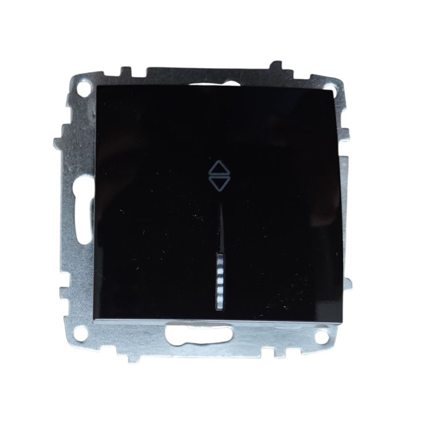 Διακόπτης αλε-ρετούρ με φως Zena Platin ELBI, σε μαύρο χρώμα, χωρίς πλαίσιο, συμβατός με όλες τις κορνίζες Zena Platin. Ιδανικός για έλεγχο φωτισμού.