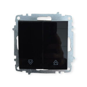 Διακόπτης ρολών Zena Platin ELBI σε μαύρο χρώμα, χωρίς πλαίσιο, συμβατός με όλες τις κορνίζες της σειράς. Ιδανικός για έλεγχο ηλεκτρικών ρολών.