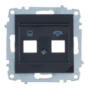Πρίζα τηλεφώνου RJ11 cat3 και δικτύου RJ45 cat6 μονάδα μηχανισμού και κάλυμμα χωρίς πλαίσιο μαύρο Zena Platin ELBI
