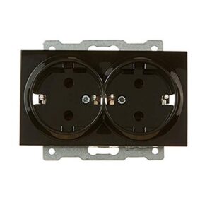 Διπλή πρίζα σούκο LB Light 2x2P+E 16A, μαύρη χωρίς πλαίσιο, για κρυφή εγκατάσταση σε μονή κονσόλα, συμβατή με Zena Platin ELBI.