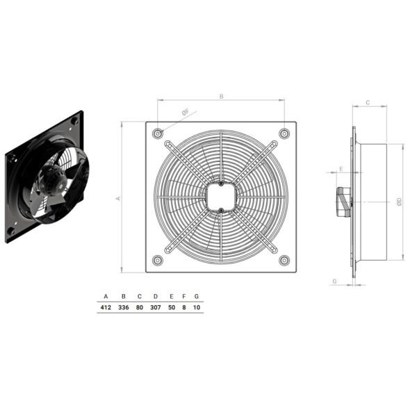 Διαστασεις Αξονικος εξαεριστηρας 65W BDRAX-K-300-4K BVN