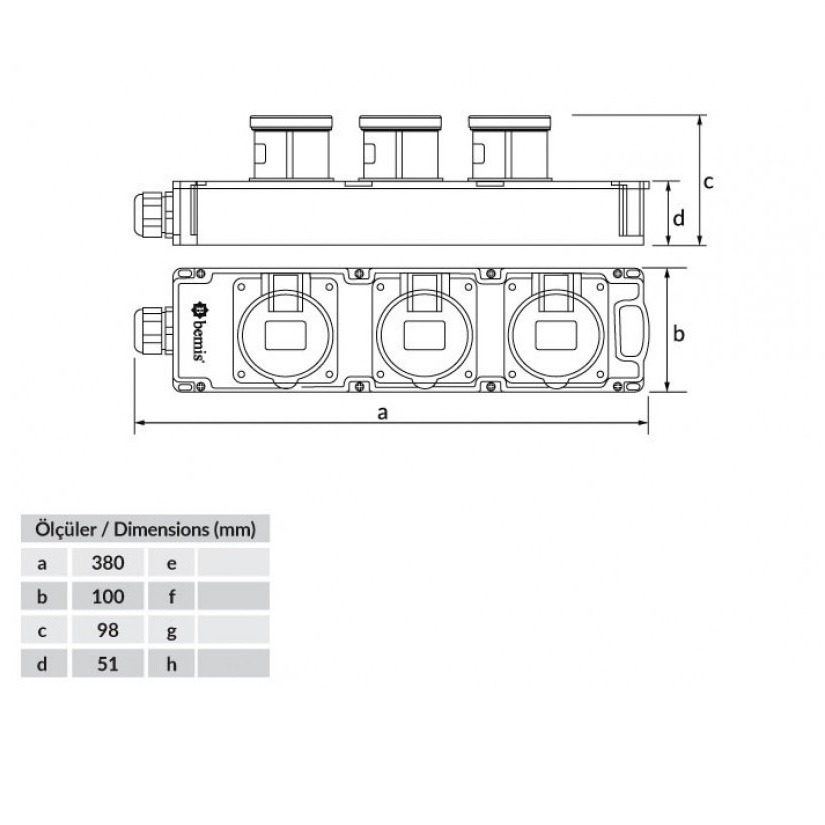 Πολύπριζο 3 πρίζες TRIBOX 3x1/16A 2P+E 250V IP44 Bemis