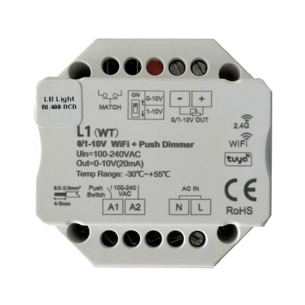 Έξυπνη μονάδα Wi-Fi PUSH DC 0~10V smart dimmer συμβατή με το Amazon Alexa και το Google Home.