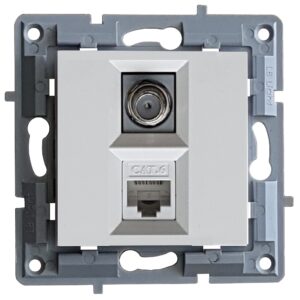 Πριζα τηλεορασης και δικτυου RJ45 Cat.6 μοναδα μηχανισμου και καλυμμα χωρις πλαισιο λευκο LB Light
