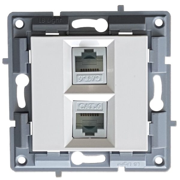 Πριζα τηλεφωνου CAT3 RJ11 και δικτυου CAT6 RJ45 λευκο μοναδα μηχανισμου και καλυμμα χωρις πλαισιο LB Light.