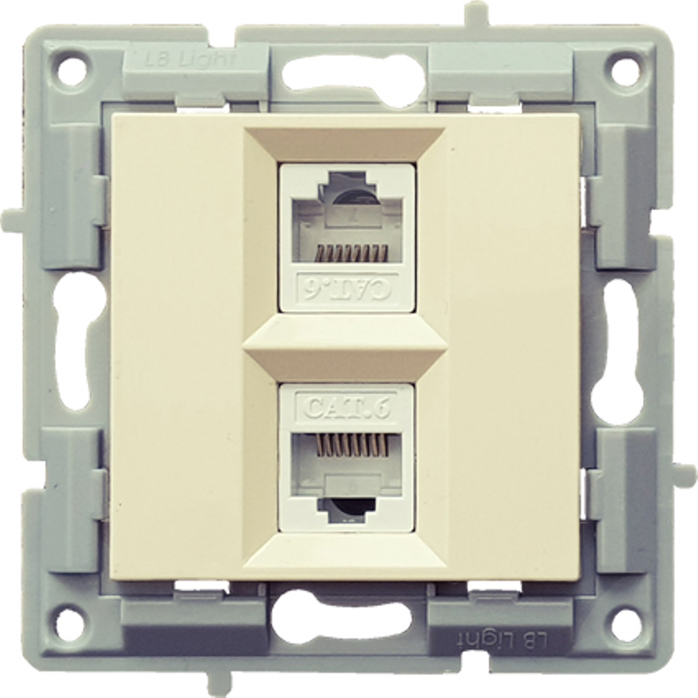 Πριζα τηλεφωνου CAT3 RJ11 και δικτυου CAT6 RJ45 κρεμα μοναδα μηχανισμου και καλυμμα χωρις πλαισιο LB Light.