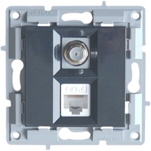Πριζα τηλεορασης και δικτυου RJ45 Cat.6 μοναδα μηχανισμου και καλυμμα χωρις πλαισιο μαυρο μαργαριταρι LB Light.