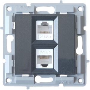 Πριζα τηλεφωνου CAT3 RJ11 και δικτυου CAT6 RJ45 μαυρο μαργαριταρι μοναδα μηχανισμου και καλυμμα χωρις πλαισιο LB Light.
