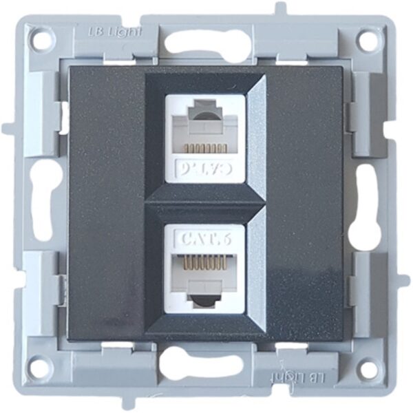 Πριζα τηλεφωνου CAT3 RJ11 και δικτυου CAT6 RJ45 μαυρο μαργαριταρι μοναδα μηχανισμου και καλυμμα χωρις πλαισιο LB Light.