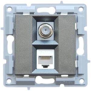 Πριζα τηλεορασης και δικτυου RJ45 Cat.6 μοναδα μηχανισμου και καλυμμα χωρις πλαισιο μαυρος γραφιτης LB Light.